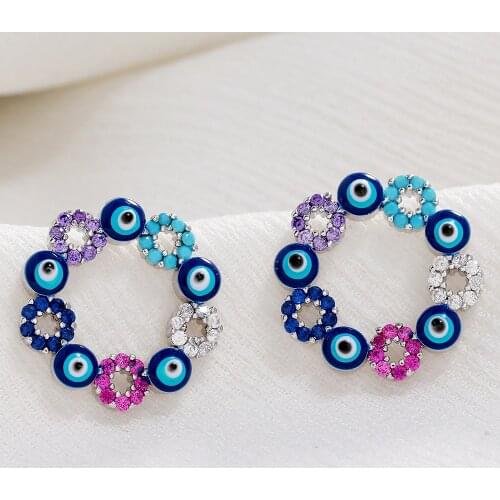 LUALA 2021 Lucky Eye Evil Eye Stud Earrings Silver Color Earrings for Women Multicolor Zircon Girls Fashion Jewelry Wholesale