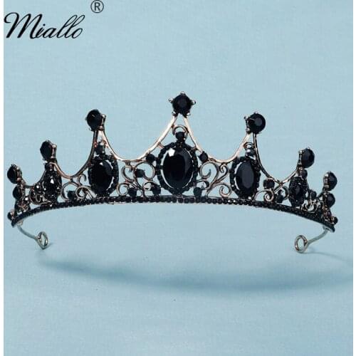 Miallo Black Crystal Tiaras and Crowns for Women Hair Accessories Party Ancient Gold Color Hair Jewelry Prom Headpiece Gift