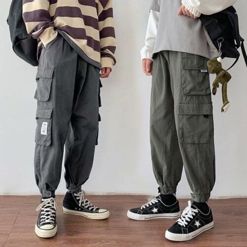 Fashion Jogging Cargo Pants Men Black Japanese Streetwear Pants Oversize Sport Joggers Ankle Length Trousers Clothing