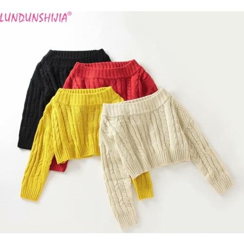 LUNDUNSHIJIA Fashion Strapless Sweaters Women 2021 Spring Autumn Ladies Long Sleeves Pullover Tops Sexy Short Style Sweaters