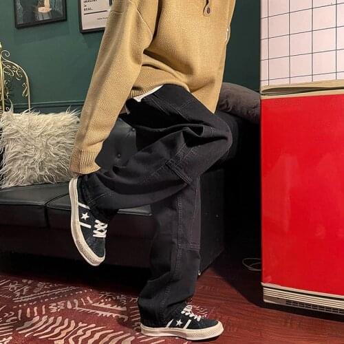 Men Solid Color Casual Pants Baggy Homme Cargo Jeans Denim Trousers 2Xl Mens New Loose Pink/black/blue Straight Jean Pants