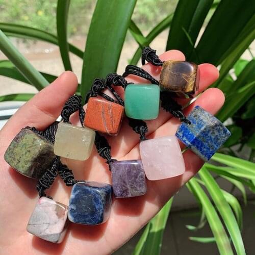 Natural Chakra Stone Crystal Necklace Square Quartz Pendulum Pendant Amethysts Tiger Eye Lapis Pink Crystal Collier Healing