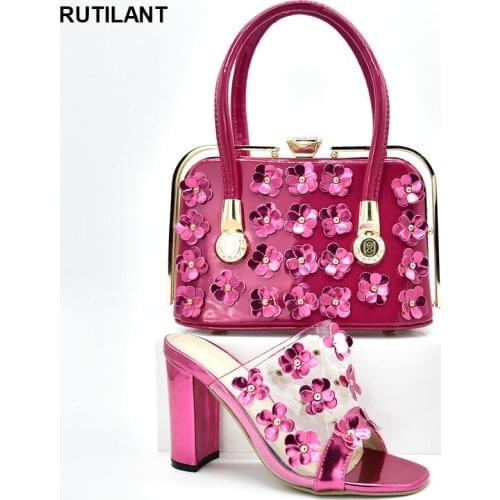 Latest African Wedding Italian Shoe and Bag Sets Ladies Elegant Crystal Shoes Party Slip-On Matching Shoes and Bag Set In Heels