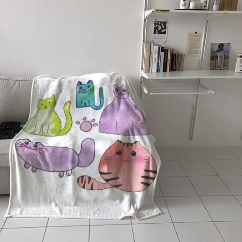 Cartoon Animal Cat Pet Throw Blanket Picnic Travel Blanket Portable Soft Bedspread Microfiber Flannel Blankets for Beds