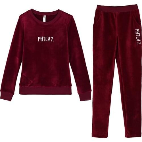 Autumn and winter new casual fashion suit women Korean fashion Sweatshirts plus velvet thick Gold velvet Two pieces / set