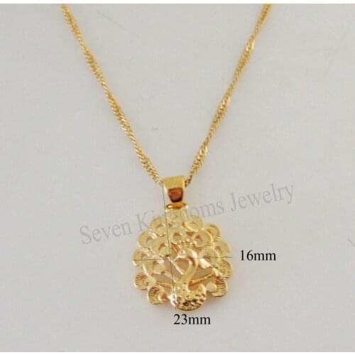 YELLOW GOLD GP PLATED OVERLAY 17.7" 45CM WATER WAVE CHAIN & VIVID PEACOCK SHAPED PENDANT IT HANGS 23MM 0.9" NECKLACE