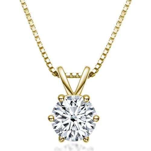 18K Yellow Gold Plated Round Brilliant Cut Moissanite Diamond Test Past Necklace Silver 925 Gemstone 6 Claw Pendant Necklace