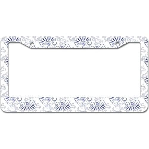 Peceeta Japanese Fan Blue License Plate Frame 2 Holes 1 Frame Matte Aluminum Newest Alloy Suit to US Standard Cars white