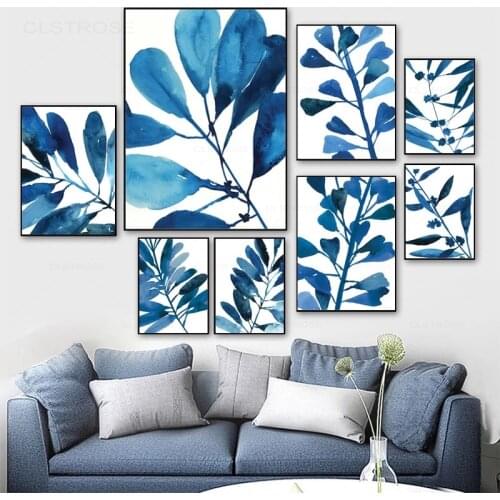 Plant Leaves Canvas Posters Minimalist Blue Leaf Paintings Nordic Wall Art Decor Poster Print for Living Room Home Decoration