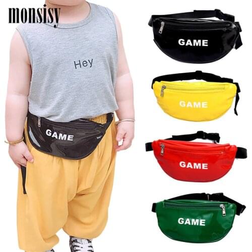 Monsisy Kid Waist Bag For Girl Boy Fashion Fanny Pack Glossy PU Leather Chest Bag Children Belt Bag Money Pouch Baby Wasit Pack
