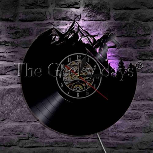 Nature Scene Mountain Skiing LED Light Vinyl Record Wall Clock With LED Backlight Snowboarding Mask Winter Sport Lamp