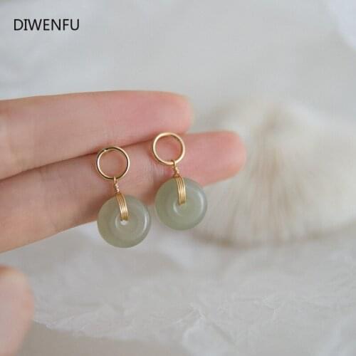 Natural Jasper Yellow Gold Jewelry Stud Earrings for Women Round Simple Crown Jade Earrings Fine Valentine Jewelry for Women