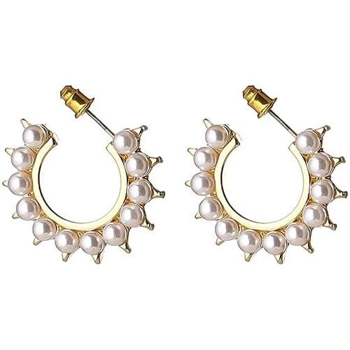 C Earrings Pearl C-shaped Stud Earrings Gold Sun Flower Pearl Fashion Stud Earrings for Women Ladies Femme Earrings Trendy 2021