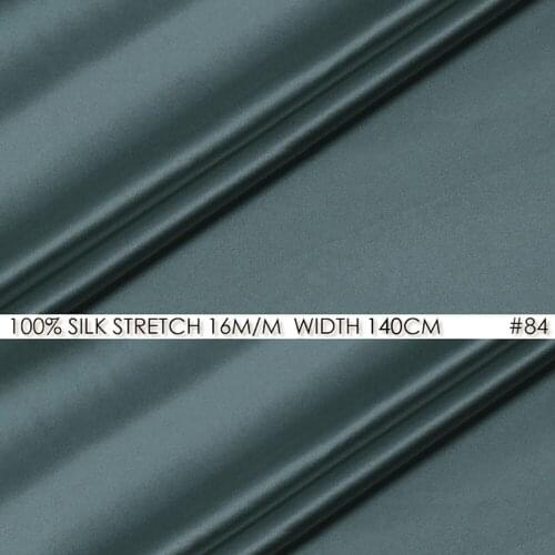 SILK STRETCH SATIN 140cm width 16momme Pure Silk For Men Shirts Deep Gray Blue 84