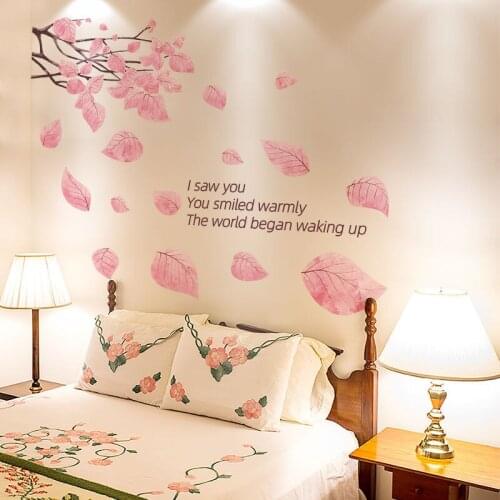Nordic DIY 3D Pink Tree Leaves Home Decor Wall Art Sticker Mural Decals For Girls Living Room Wallpaper Self-Adhesive Decoration