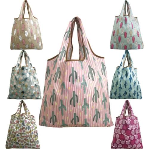 Foldable Portable Shoulder Handbag Thick Nylon Large Print Tote Oxford Reusable Travel Pouch Shopping Eco-friendly Grocery Bags