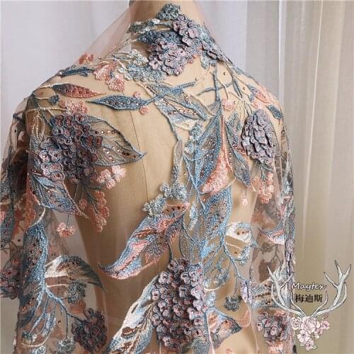 Lengthen Lace embroidery patches handmade scale Sequins LACE decals flower Applique for DIY Wedding dress 36 * 134cm