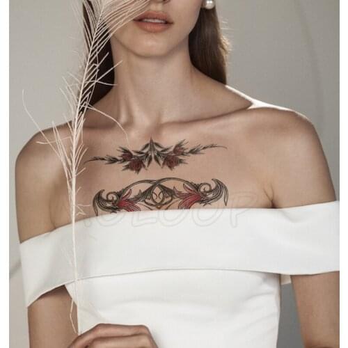 Temporary Tattoo Stickers Sexy Lily Butterfly Wreath Fake Tatto Waterproof Tatoo Back Leg Arm Belly Big Size for Women Man Girl