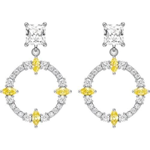 SLJELY High Quality Fashion Brand Pure 925 Sterling Silver Zircon Round Circle Drop Earrings Women Fashion Wedding Party Jewelry