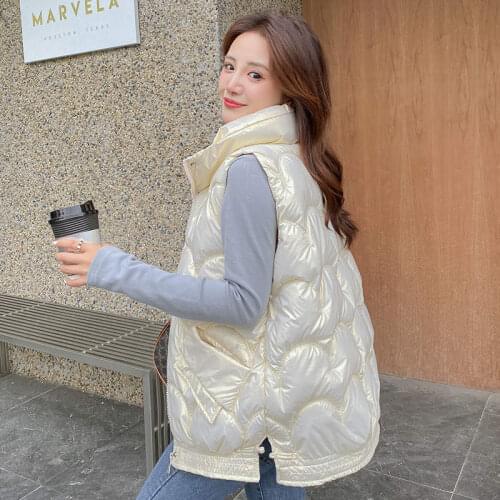 Womens Down Cotton Vest Short Coat Fashion All-Match Autumn Winter Jacket Women Stand Collar Warm Waterproof Waistcoat C7610