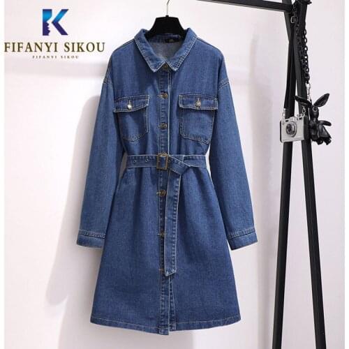 Winter Denim Dress Women With Belt Long sleeve Jeans Dress Office Autumn Loose Plus size Dresses Female Casual Dress Vestidos