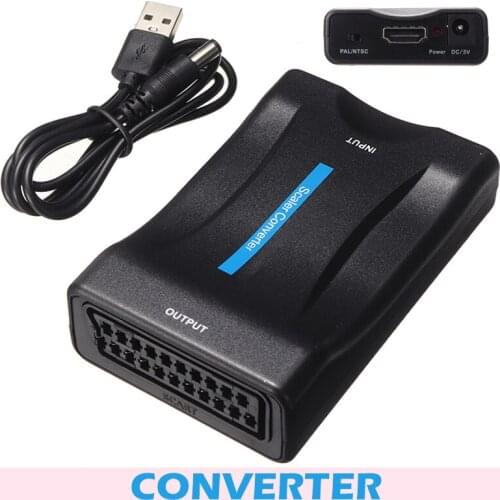 1pc 1080P HDMI-compatible To SCART Composite Analog Signal Adapter High Quality Video Audio Converter USB Cable TV DVD PS SkyBox