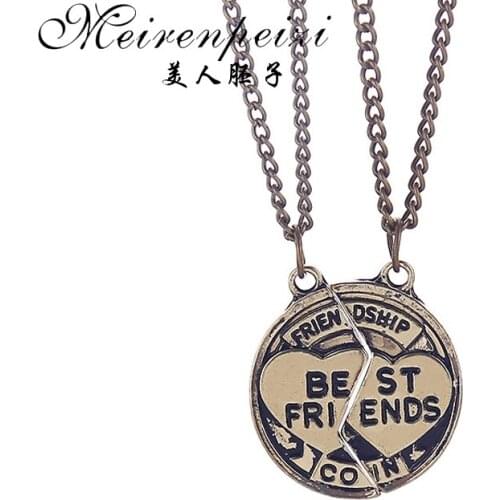 2Pcs Vintage Necklace BFF Bronze Pendant Necklace Friendship Best Friends Forever Necklace Anchor Jewelry Gift For Love Girl Boy
