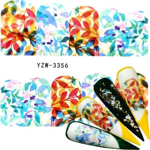 YWK 2021 1 Sheet Fresh Nail Stickers Colorful Leaf Flower Decal Water Transfer Sticker Nail Art Slider For Manicure Decoration