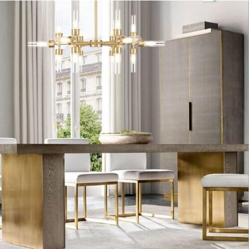 2019 new Nordic luxury copper chandelier living room simple modern copper lamp creative bedroom restaurant glass chandelier