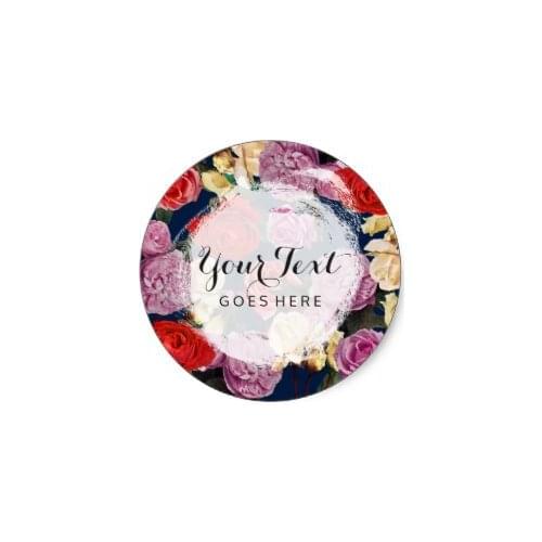 3.8cm Vintage Roses Floral & Navy Trendy Modern Florist Classic Round Sticker