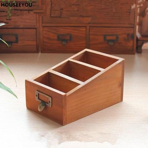 3 Grids Vintage Wood Storage Boxes Makeup Jewelry Sundries Organizer Drawers Storage Boxes Cosmetics Home Deocation