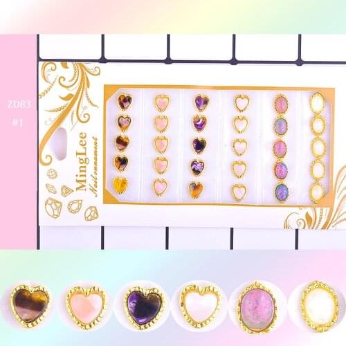 30pcs#Z Alloy Jewelry 6 Boxes Of Japanese Glass Metal Nail Paste DIY Nail Ornaments Decorative Stones For Manicure Nail Material