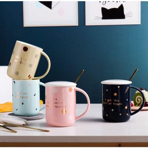 420ml Colorful glaze sky ceramics Mug with spoon lid,Porcelain mug,Flower Tea Set Coffee Cup,Water Milk Coffee Drinkware Gift
