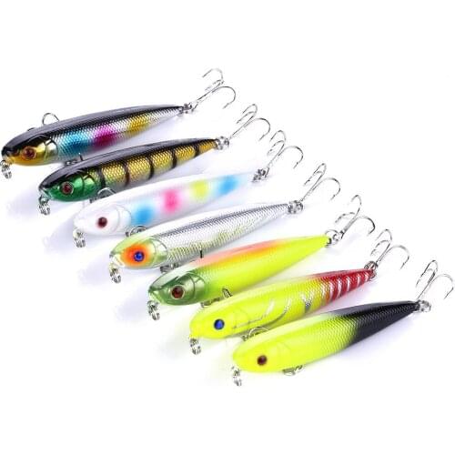 HENGJIA pencil baits plastic hard fishing lures wobblers artificial crankbaits pesca fishing tackles 50pcs 8CM 8.6G 6#HOOKS