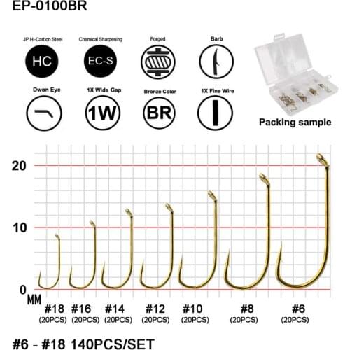 Eupheng 100pcs EP-TMC100 Standard High Carbon Steel Dry Fly Fishing Hooks Quality Fishing Fly Hook Dry Fishing Hook L
