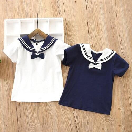 2019 New Summer Navy Sailor T shirt For Boys and Girls T shirt Short Sleeve Cotton Children Tops 1-14Y BC668
