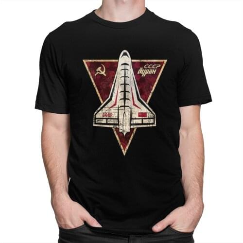 Retro CCCP Buran Space Shuttle Tshirt Men Short Sleeve Cotton Tee Round Collar Summer Shirt Soviet Union USSR Spaceplane T-shirt