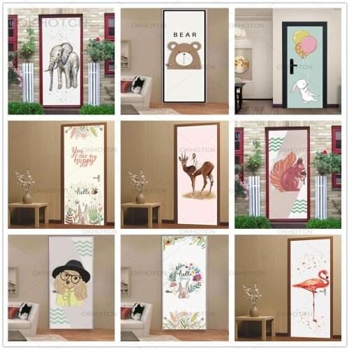 Colorful Balloon Animal Door Stickers Self-adhesive Waterproof Wallpaper For Doors Kids Room Living Room Bedroom Refurbish Mural