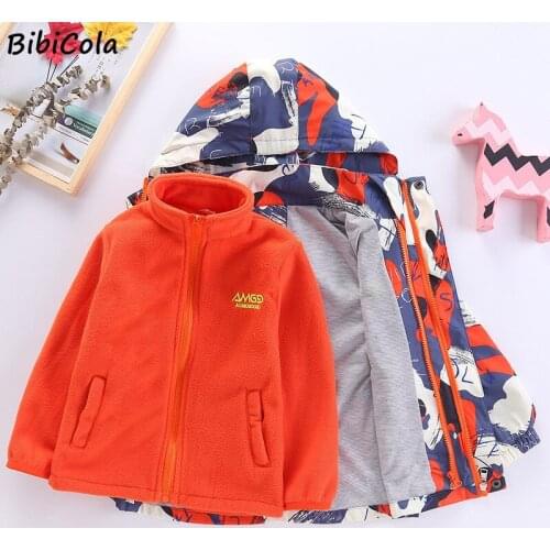 Boys Children Thicken Polar fleece jacket + Zipper Windproof Coat Warm two-piece jacket autumn Winter For kids 4-10 Years Old