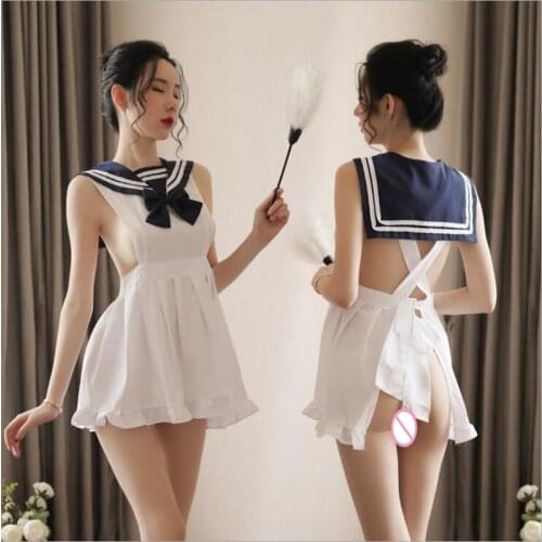Summer Women Sexy Nightdress Nighties Sailor Collar Suit Backless Underwear Lingerie Sexy Sleepwear