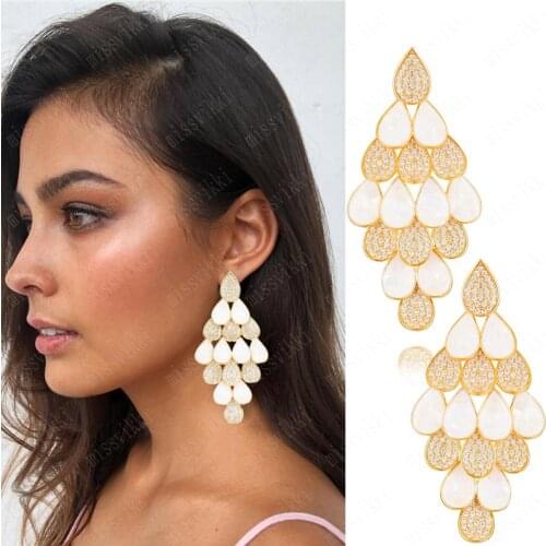 Missvikki 6 Colors Handmade Luxury Gorgeous Opal Pendant Earrings for Women Bridal Wedding Party Show Earrings Jewelry Dubai