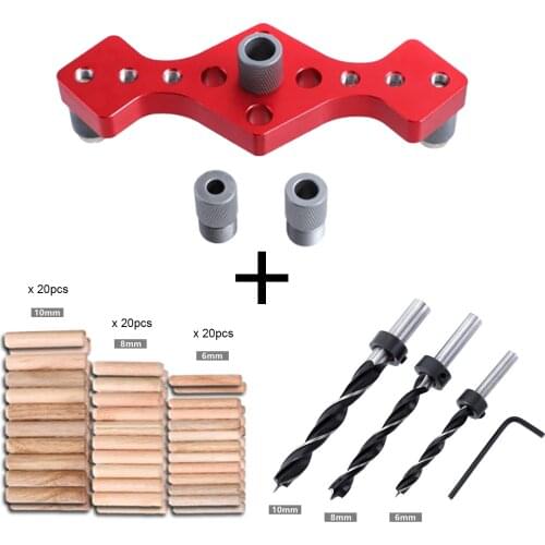 Wood Dowelling Self-centering Drill Guide Kit Positioning Tool 6/8/10mm Vertical Pocket Hole Jig Drilling Locator Hole Puncher