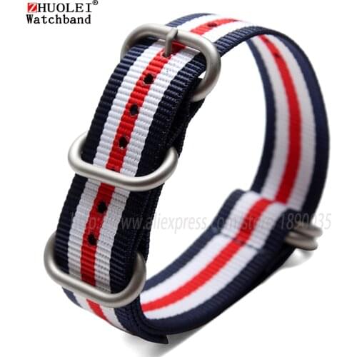 For Nato nylon watchband 18mm 20mm 22mm 24mm stainless steel 5 rings ZULU watch waterproof canvas straps 28 kinds of color