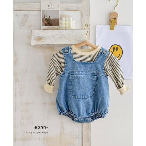 2021 new girls boys denim romper cotton autumn fashion babys jumpsuit 6-24 month WU326