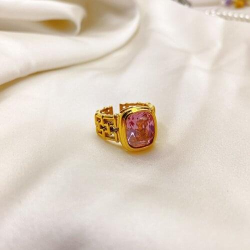 New temperament hollow inlaid gem open ring female European and American fashion personality exaggerated index finger ring