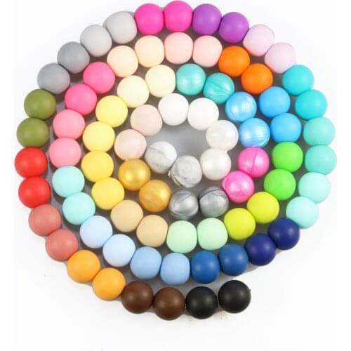 Wholesale 100pcs High Quality Round Blue Bpa Free Custom Teether 15MM Baby Soft Food Grade Silicone Beads