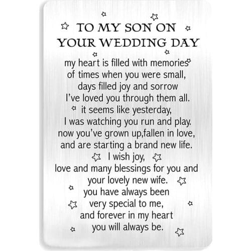 Son Wedding Gifts Idea,to My Son on Your Wedding Day Poem Engraved Metal Wallet Card Inserts from Mom Dad DIY Custom Wholesale