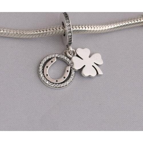 Authentic S925 Silver Petal The Horseshoe Lucky Day Clover Pendant Charm for Women Bracelet Bangle DIY Jewelry