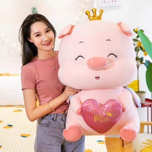 Factory Direct Sales Cute Angel Crown Pig Sleeping Pillow Creative Birthday Gift Large Plush Toy