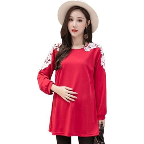 Maternity Shirts with Lace Long Sleeve Loose Tops Clothes for Pregnant Women Maternity Blouses And Tops Pregnancy Shirt